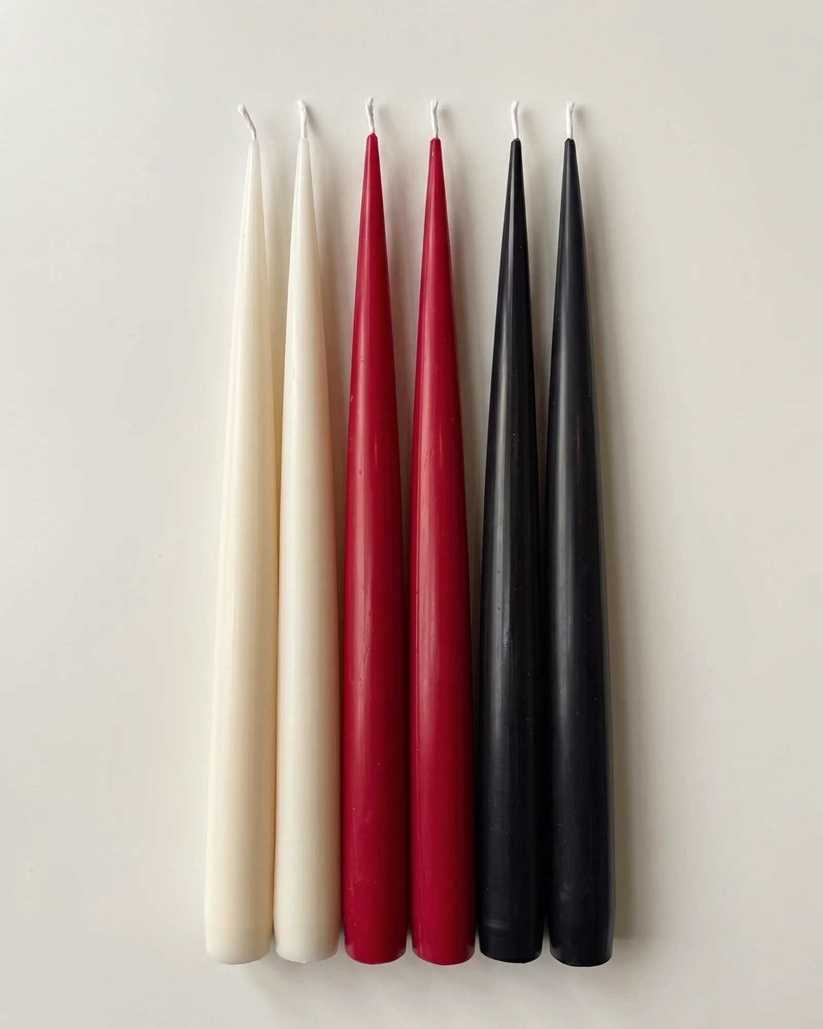 PLAMYA Core Six taper candles in ivory, deep red and black