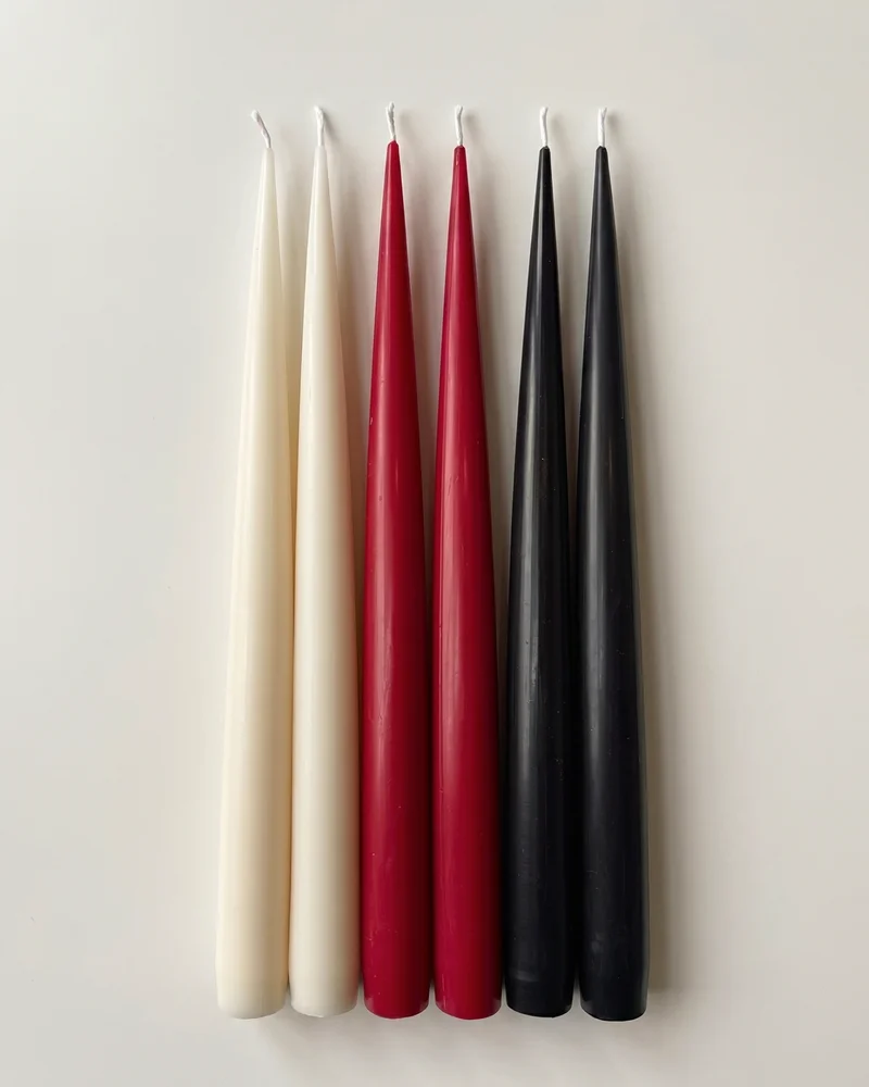 PLAMYA Core Six taper candles in ivory, deep red and black
