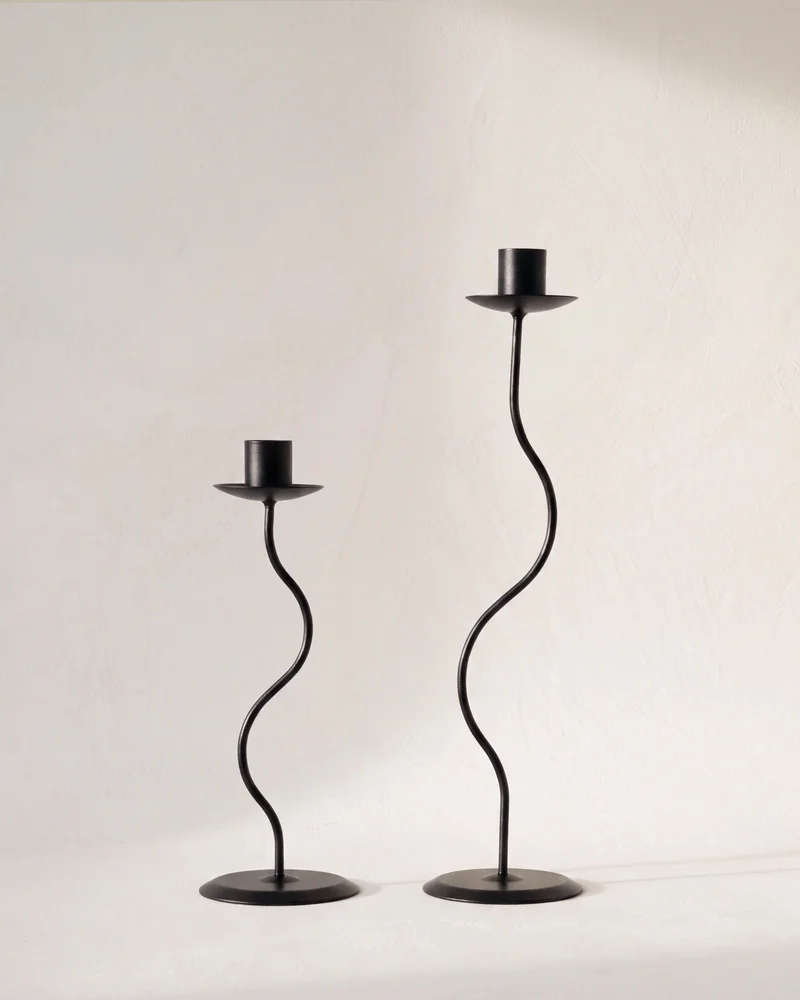 Black long wave candle holders 